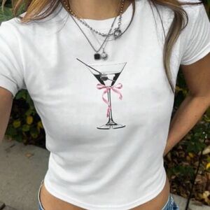 SHEIN White Tee with Martini Graphic